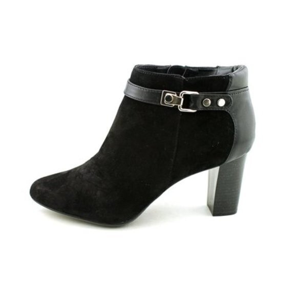 Alfani Dolorna Pointed Toe Suede Ankle Boot Booties Womens Size 9M Black Leather - Picture 2 of 10